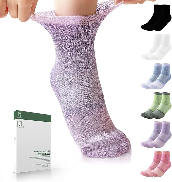 Bulinlulu Bamboo Viscose Diabetic Socks, 6 Pairs Non Binding Ankle Socks, Reinforced Toe, Size 6-9/9-11/13-15