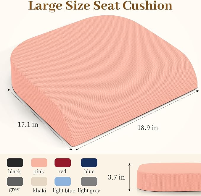 TranquilRelax 2XL Memory Foam Seat Cushion for Office Chair, 3.7-Inch, Pink | Medium-firm Support for Long Sitting, Washable Mesh Cover, Non-slip Base, Perfect for Car Seats & Short Drivers