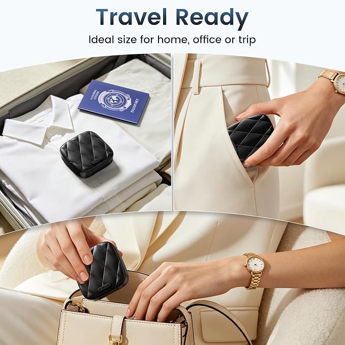 Betife Travel Pill Organizer for Purse, Small Cute Pill Box with Mirror, 4 Large Compartment Pill Case, Waterproof Medicine Container, Portable Vitamin Case BPA-Free (Classic Black) | Compact,Waterproof,Bpa-free,Stylish,4 Compartment
