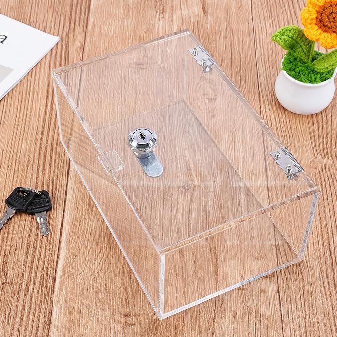 Clear Lock Box - Medium 8.3×5.1×3.5 Inches Acrylic Display Case with Lock, Transparent Lockbox with Keys for Secure Storage & Showcase
