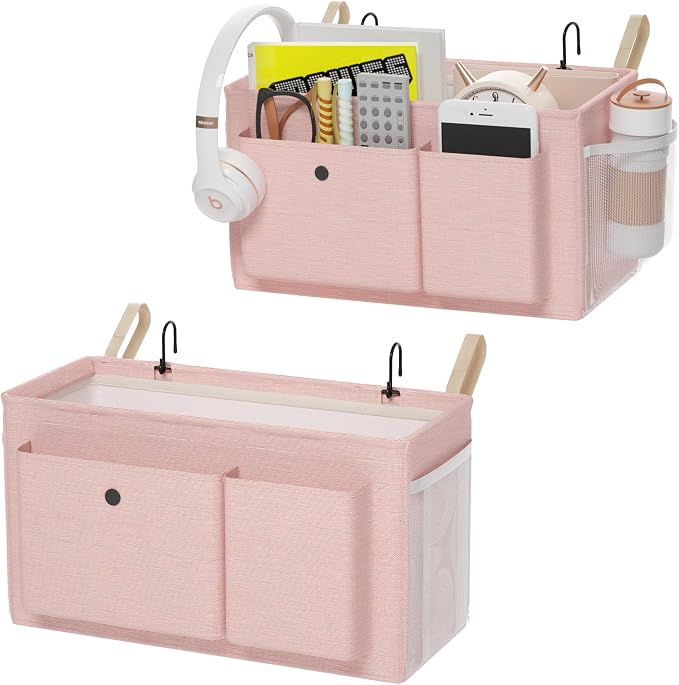 Bedside Caddy Bedside Storage Hanging Organizer for Bunk Dorm Bed Rail | Bed Caddy with Hooks, Top Bunks and Dorm Essentials for Water, Tissues, Tablets, Books, Phones, Remotes and Other Necessories