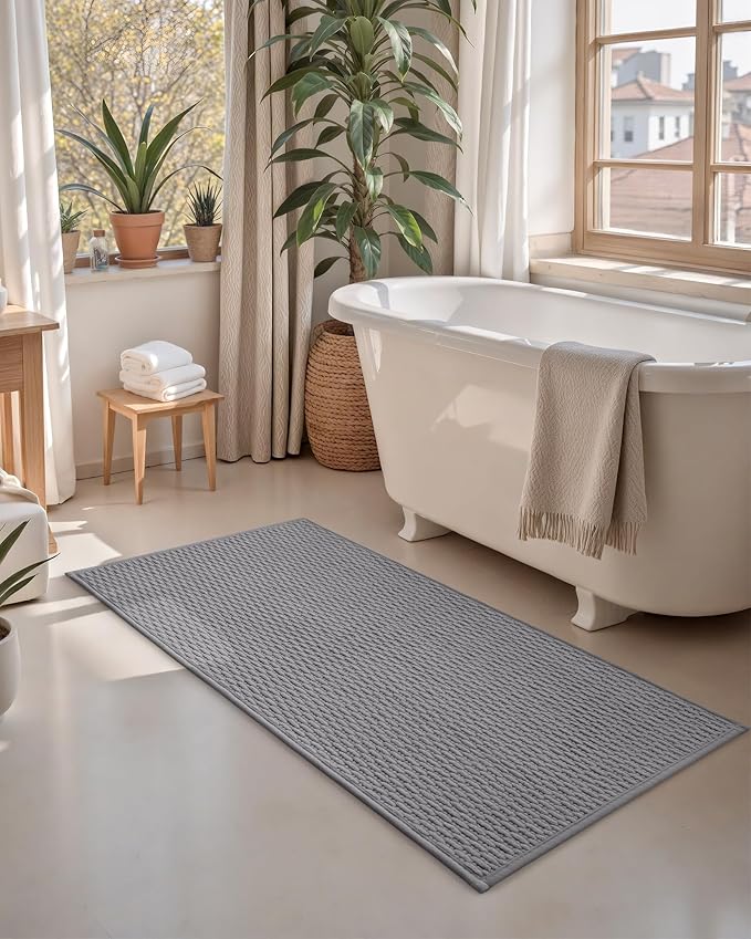 Color&Geometry Bathroom Rugs with Rubber Backing, Non Slip Machine Washable Bath Mat, Soft Absorbent Chenille Boho Carpet for Bathroom Floor, Tub and Shower,24"x36", Dark Grey