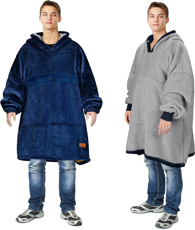 Catalonia Oversized Blanket Hoodie Sweatshirt, Wearable Sherpa Lounging Pullover for Adults Women Men