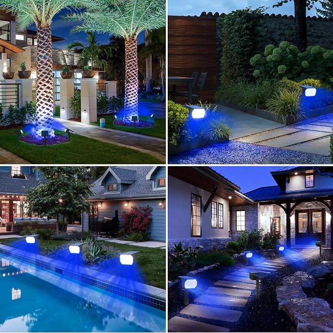 nipify Solar Spot Lights Outdoor, Solar Powered Waterproof Spotlight | 4 Pack, Blue, Landscape Lighting for Outside Yard Garden Pathway