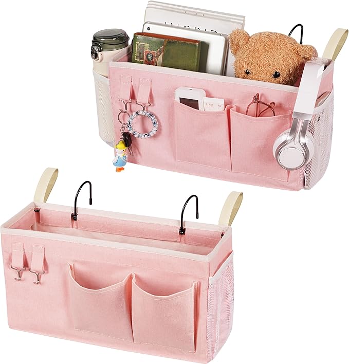 Bedside Caddy, Bedside Storage Bag Hanging Organizer for Bunk Dorm Bed Rail | Bed Caddy with Hooks, Top Bunks and Dorm Essentials for Water, Tissues, Tablets, Books, Phones, Remotes and Other Necessories