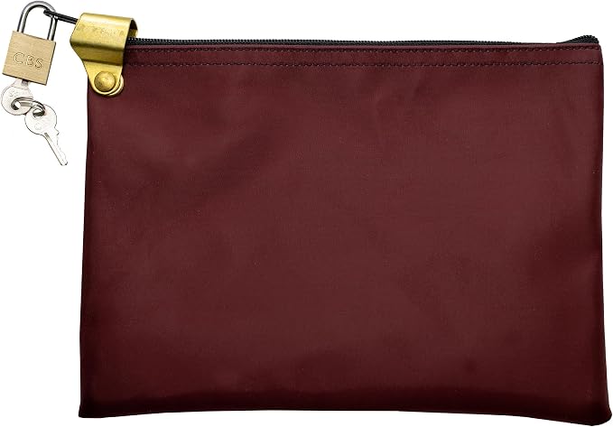 Medication Security Bag with Padlock, Burgundy | Zipper Hood, 2 keys, Small Pill Bag, Travel Carry Pouch, Medicine Storage, Made in USA