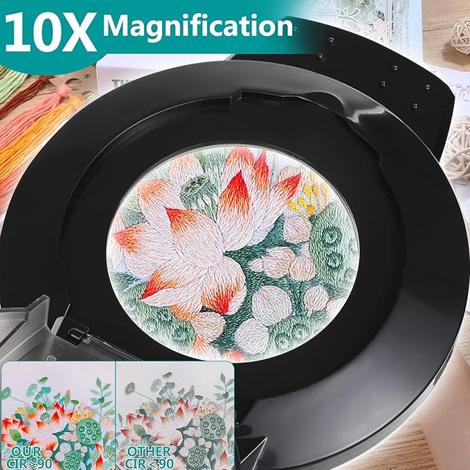 10X Magnifying Glass with Light and Stand, NUEYiO 2200 Lumens Stepless Dimmable LED Magnifying Lamp, 4.2" Real Glass Lens, Adjustable Swing Arm Lighted Magnifier Lamp for Repair, Crafts, Workbench