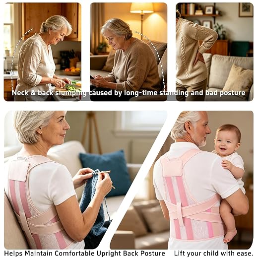 Back Brace Posture Corrector for Seniors Women and Men Upgraded Dynamic Traction Correction System Adjustable Shoulder Support Straightener Helps Reduce Upper Lower Back Pain Suitable for Hump Scoliosis Pink Large