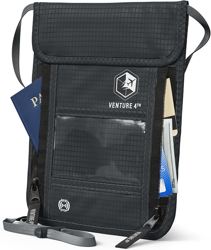 VENTURE 4TH Travel Neck Wallet, RFID Blocking Passport Holder - Gray