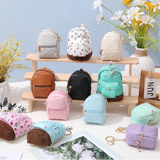 Hsei 16 Pcs Mini Backpack Keychain Coin Purse Tiny Key Chain Cute Cosmetic Bag Change Pouch Wallets Mini Gifts for Women Multi Pocket Card Holder Small Items Cable Organizer Zipper Pouch (Color Mix)