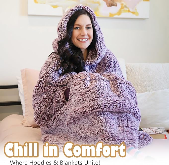 Catalonia Oversized Blanket Hoodie Sweatshirt, Wearable Sherpa Lounging Pullover for Adults Women Men