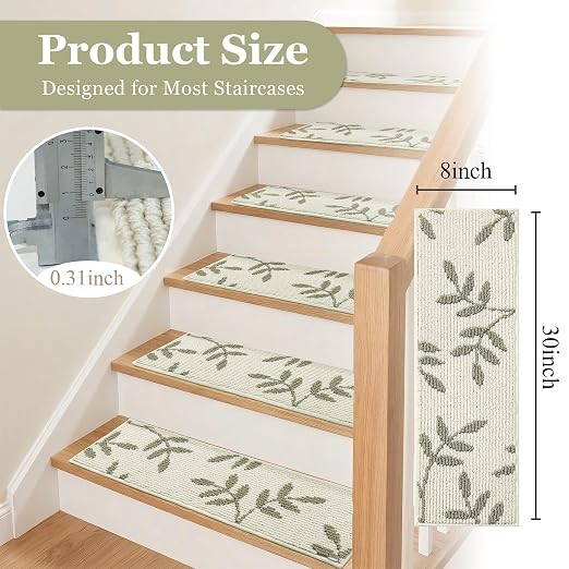 Carpet Stair Treads, Non-Slip Stair Treads for Wooden Steps Indoor | Stair Runner for Pets, Non Skid Staircase Step Treads Washable Reusable, Stair Protectors 30" x8" Set of 15, White