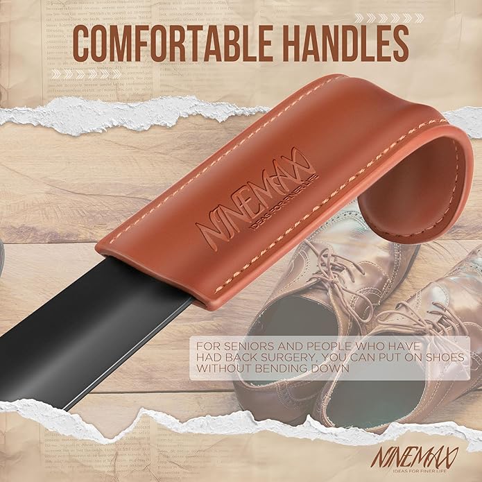 NINEMAX Shoe Horn Long Handle for Seniors Men Women, Metal Long Shoehorn for Boots, Shoe Spoon Helper 16.5''