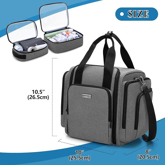 BAFASO Large Pill Bottle Organizer with 4 Inner Removable Pouches, Gray | Medicine Bag Come with Shoulder Strap, BAG ONLY.