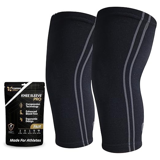 CopperJoint Athletic Knee Sleeve for Men and Women - Moderate Compression Knee Brace for Post Surgery, Sports, Basketball, Pickleball, Tennis, ACL, Knee Pain Relief, Copper Knee Brace- Pair - Medium
