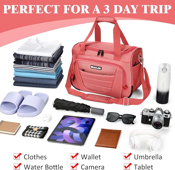 Underseat Carry On luggage Bag Airplanes Personal Item Bags, Gym Bag for Men Weekender Overnight Travel Tote Bag Shoulder Small Softside Carry on Luggage Travel Duffel Bags For Men Women -16 IN Pink