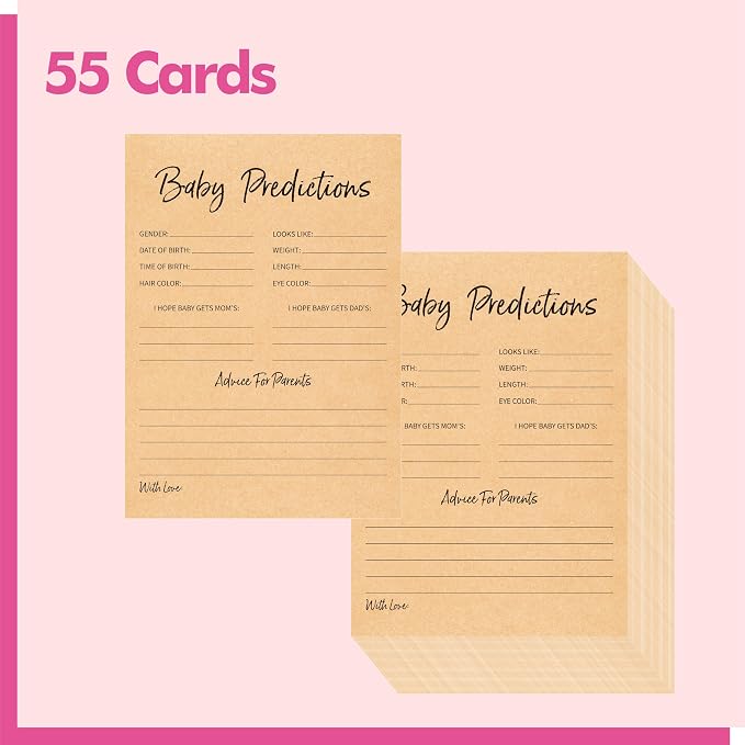55PCS Baby Predictions and Advice Cards, Double Sided Baby Shower Decorations Cards Wishes to Baby for Parents