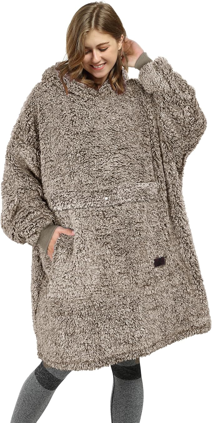 Catalonia Oversized Blanket Hoodie Sweatshirt, Wearable Sherpa Lounging Pullover for Adults Women Men