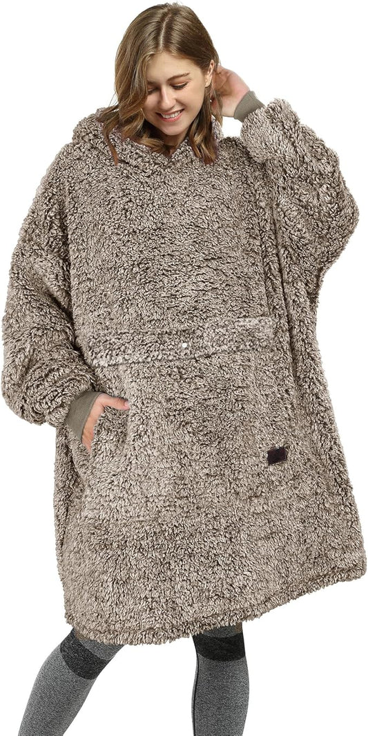 Catalonia Oversized Blanket Hoodie Sweatshirt, Wearable Sherpa Lounging Pullover for Adults Women Men
