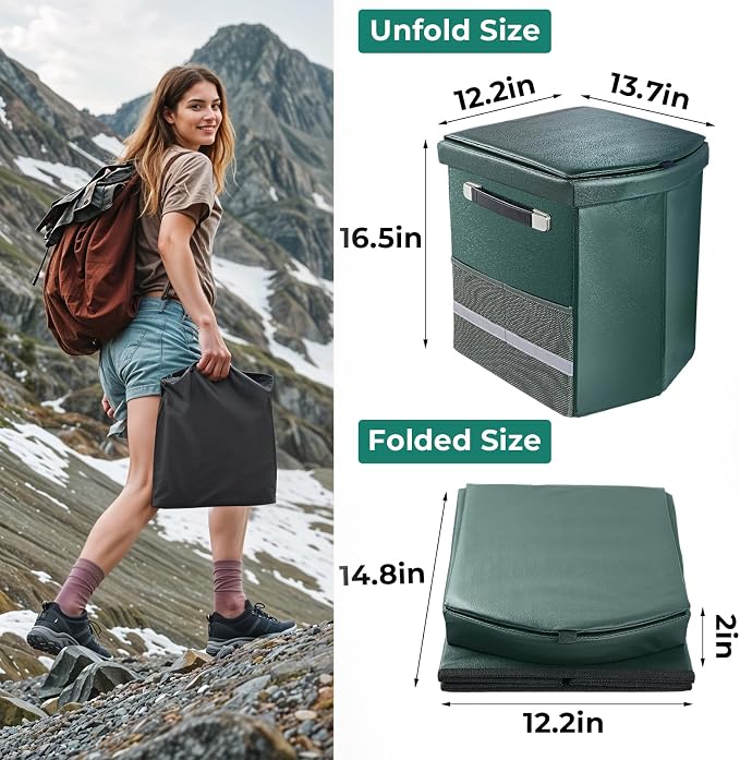2026 Upgraded XL Portable Toilet for Adults,Tall Camping Toilet with Lid and Convenient Carry Bag, Portable Potty for Camping, Hiking, Car Travel,Truck, RV, Boating, Road Trips, Beach (Green, 16.5''H)