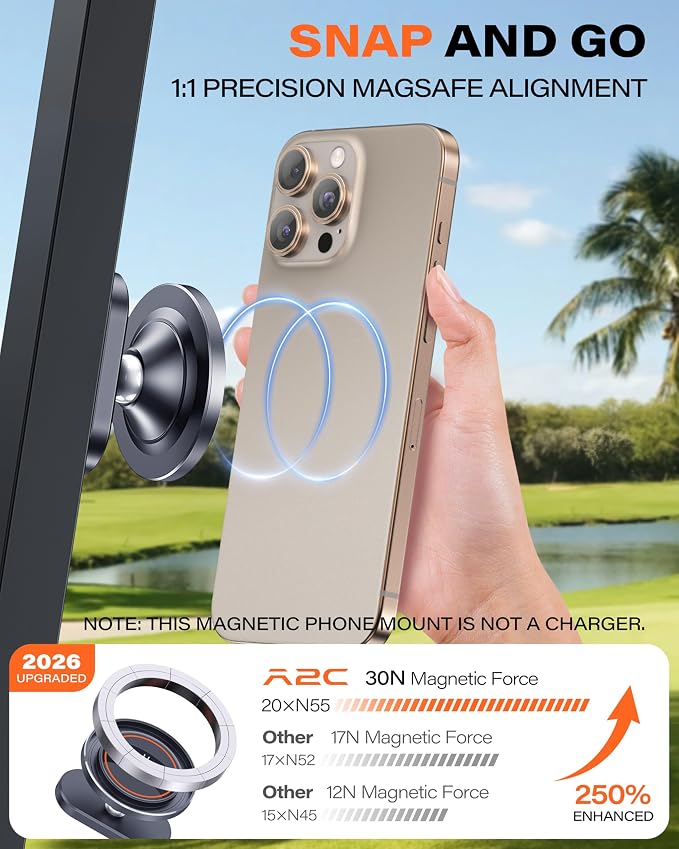 A2C Alloy Magnetic Golf Cart Phone Holder, Unique Golf Accessories for Men | Golf Gift for Men Dad Father Husband Women Golfers, Golf Accessories Essentials Gadgets Gear Stuff Fits EZGO Club Car Yamaha