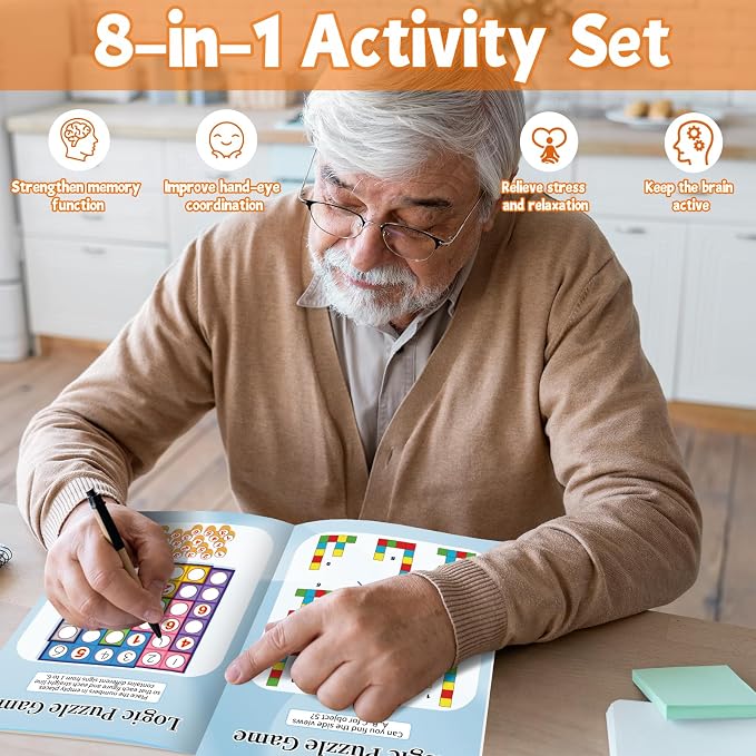 Elfew 4 Pack Activity Book for Adults, Puzzles Books for Seniors | 150+ Brain Games, 8-IN-1 Puzzle Games, Color Printing & Large-Print, Memory Games Includes Word Search, Sudoku, Maze and More