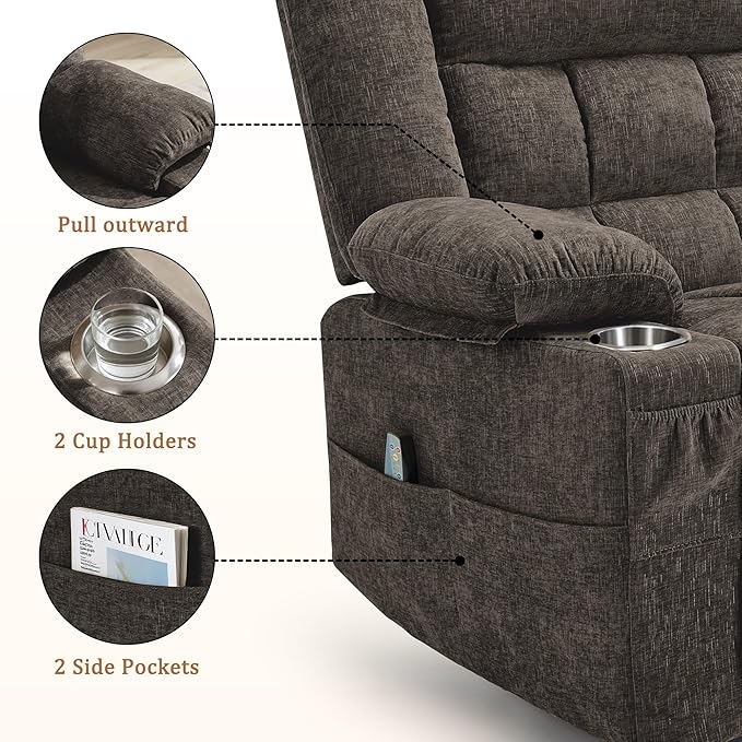 Korser Swivel Rocker Recliner, Nursery Glider Recliners for Adults with Massage & Heat, Rocking Chair with Cup Holder, Manual Recliner Chairs for Living Room, Bedroom (Brown)