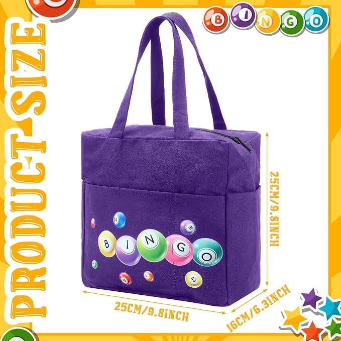 Windyun Bingo Bags Large with 10 Pockets for Daubers Dabbers Dobbers Dotters Zipper Tote Bag Bingo Card Stuff Storage Game Accessories Supplies Gift for Women Adults Seniors Mothers Day(Purple)