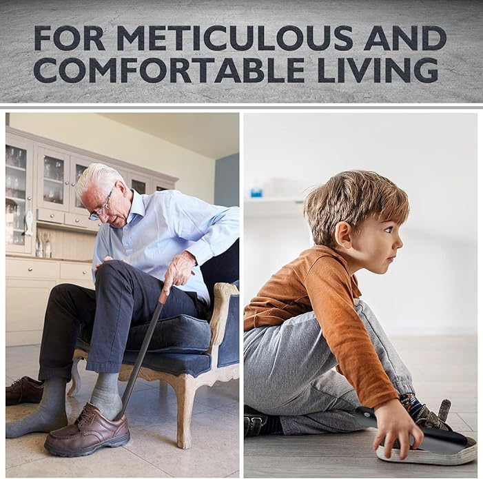 ZOMAKE Long Shoe Horn for Seniors Men,Metal Shoehorn Long handle for Boots, 22.8'' Shoe Spoon Helper