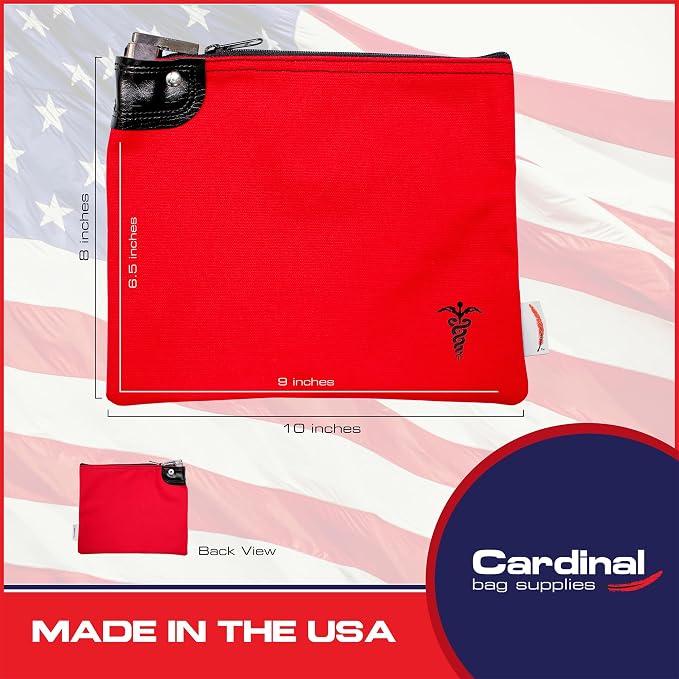Canvas Medication Organizer Lock Bag, Red, 8 x 10 | Travel Pill Organizer, 2 Keys Included, Heavy Duty Lock System, Pill Pouch
