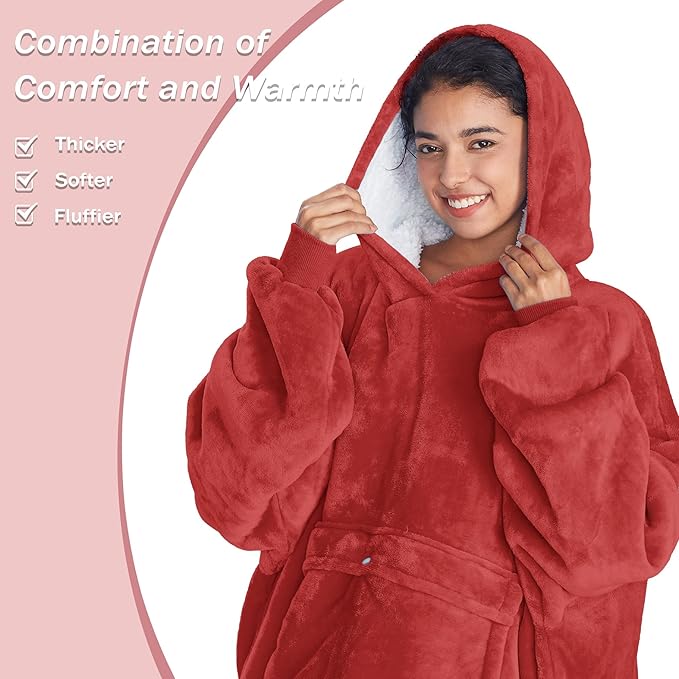 Catalonia Oversized Blanket Hoodie Sweatshirt, Wearable Sherpa Lounging Pullover for Adults Women Men