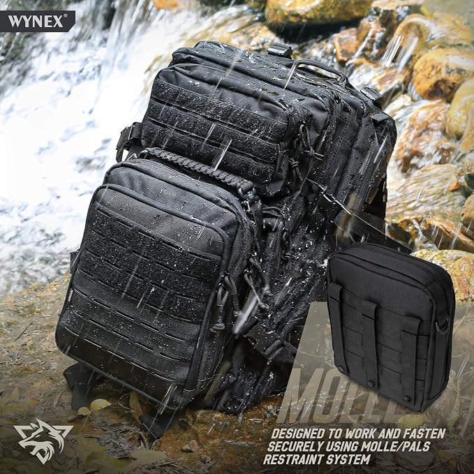 WYNEX Tactical Molle Admin Pouch, Molle Pouches of Double Layer Design | Utility EDC Pouch Organizer, Modular Tool Pouch, Medical EMT Attachment Bag,Large Capacity, Elastic Webbing Insert Panel