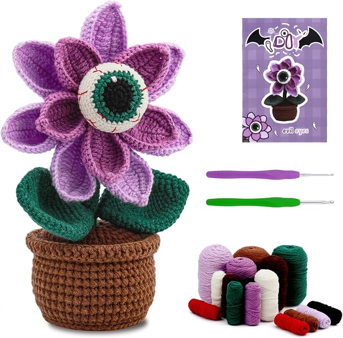 kgxulr Crochet Kit, Big-Eyed Beginner Crochet Kit for Adults, Knitting Kit | Crochet Kit for Beginners, Crochet Flower Kit, Beginner Crochet Kit for Adults with Step-by-Step Video Tutorials