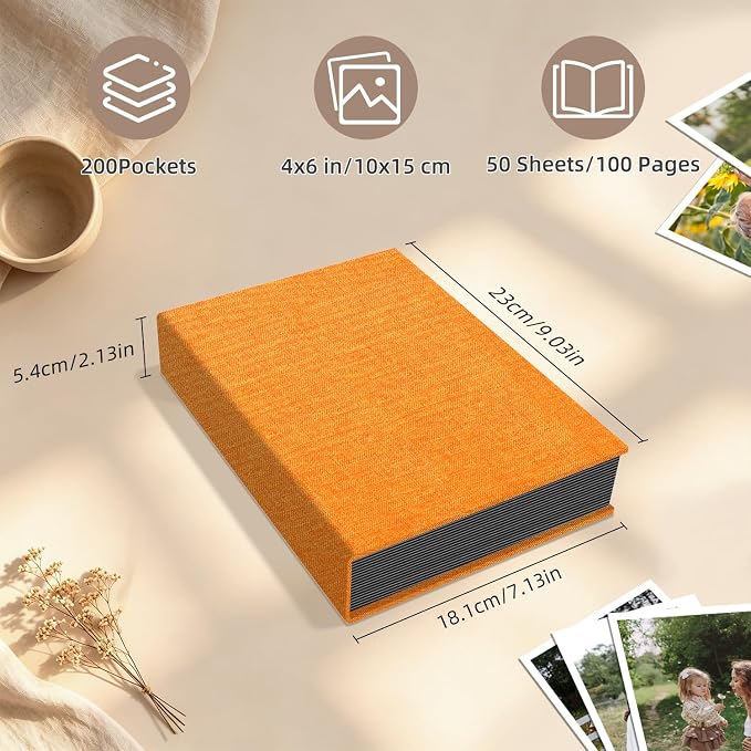 Popotop Photo Album 4x6 200 Pockets for Wedding Gifts,Linen Hardcover Picture Albums for Family Anniversary Baby Vacation Pictures