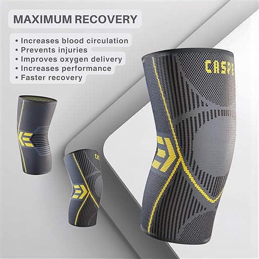 Caspe 2 Pack Knee Compression Sleeve – Knee Brace for Women & Men, Support for Running, Gym, Sports, Mild Arthritis, Pain Relief, Training, Daily Use, Workout (Yellow, X-Large)
