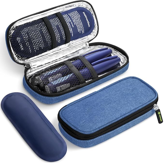 AUVON Insulin Cooler Travel Case, Diabete Care, 2x90g TSA-Approved Ice Pack | Diabetic Medication Insulated Cooling Bag for 2 Insulin Pens and Diabetic Supplies Storage, Compact for Daily Life and Trips