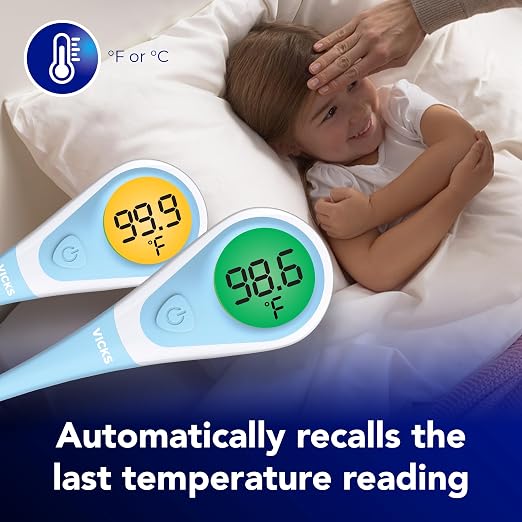 Vicks ComfortFlex Digital Thermometer for Adults & Children | Accurate Color-Coded Reading in 8 Seconds, for Oral, Rectal, or Under Arm Use