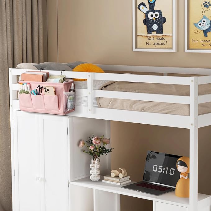 Bedside Caddy Storage Organizer for Bed Rails, Bed Caddy with 6 Pockets | Bedside Organizer with Fixed Straps and Hooks, Mattress Supported Versatile for Home, Dorm, Bunk, Hospital and Crib Bed