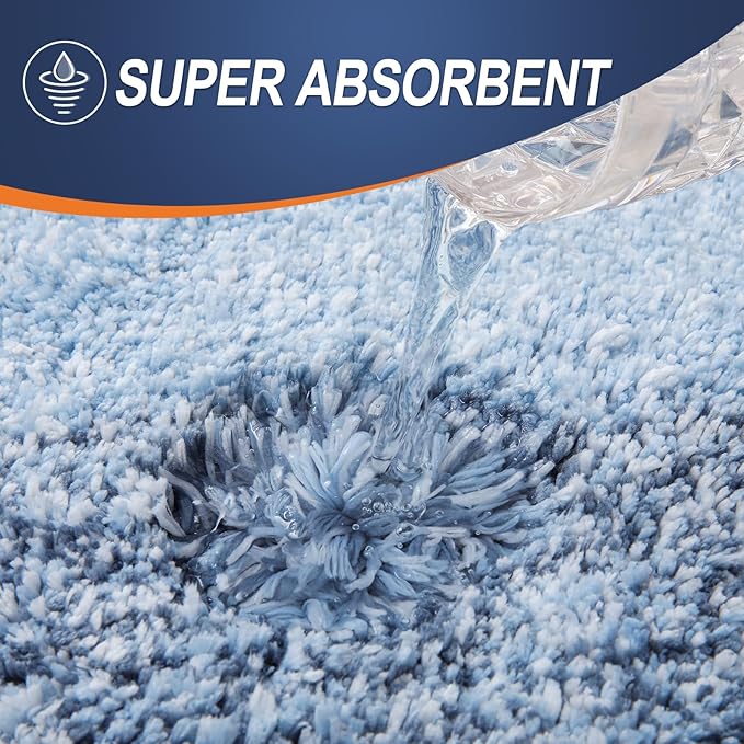 OLANLY Bathroom Rug Set 2 Piece, Soft Absorbent Microfiber Bath Mats and U-Shaped Contour Toilet Rug, Non-Slip, Machine Wash Dry, Plush Shaggy Bath Mats for Bathroom (30"x20"+U24 x20, Blue)