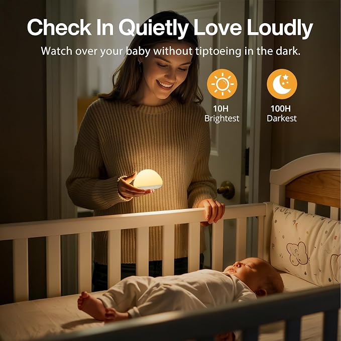 Baby Night Light for Nursery, Soft Silicone Tap Control Night Lamp with 8 Color Changing, Stepless Dimming, Rechargeable Portable Night Light for Kids, 1H-Timer, Warm Light for Breastfeeding