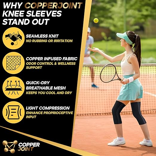 CopperJoint Athletic Knee Sleeve for Men and Women - Moderate Compression Knee Brace for Post Surgery, Sports, Basketball, Pickleball, Tennis, ACL, Knee Pain Relief, Copper Knee Brace- Pair - Medium