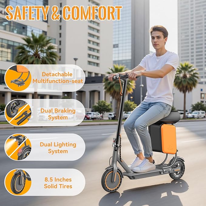 Electric Scooter for Adults, Folding E Scooter with 350W/500W Motor 16-24 Mph Top Speed, Max 15-60 Miles Long Range, 6.5''/8.5''/10''/14'' Solid Tires Commuting Scooters, Dual Brakes, APP
