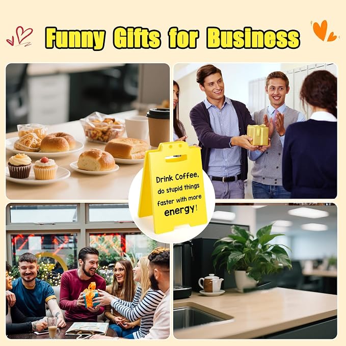 MBL Coffee Station Accessories Sign - Drink Coffee Do Stupid Things Faster with More Angry, Funny Small Fun Gag Office Cubicle Bar Desk Sign Gifts for Team Coworker Teammate Employee Hr Boss