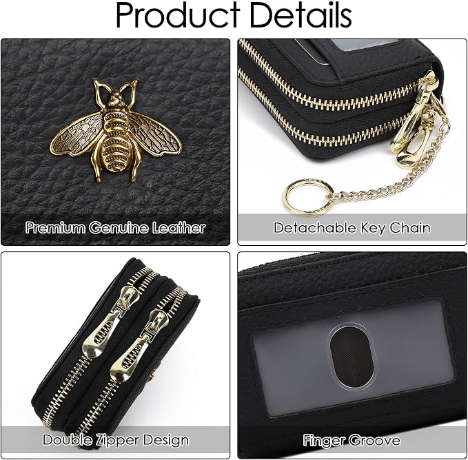 imeetu RFID Credit Card Holder, Small Card Wallet Women, Leather Card Case | Genuine Leather Women's Card & id Cases, Change Coin Purse with Zipper Keychain id Window, 20 Colors & 3 Styles, Daily, Gifts