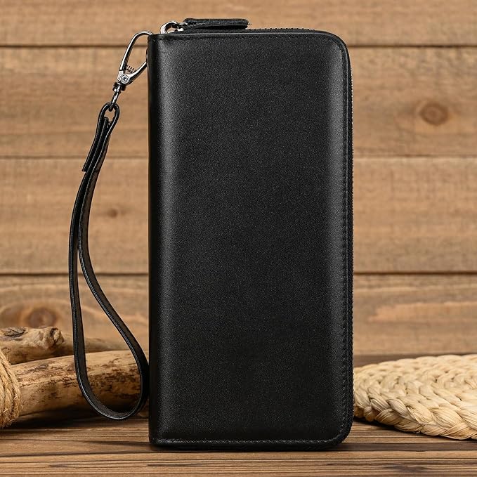 Genuine Leather Long Wallet for Men, Large Capacity Purse Clutch Bag Handbag Checkbook Cash Credit Cards Phone Holder | Large Capacity
