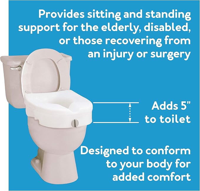 Carex E-Z Lock Raised Toilet Seat, Elongated Toilet Seat Riser, Adds 5 Inches of Height, 300 lbs Capacity, Elevating and Raising Seat for Elderly and Handicap, Universal, Slip-Resistant, White