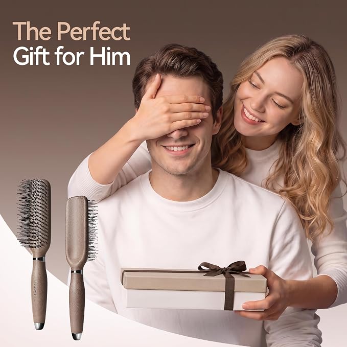 Hair Brush for Men, Detangling& Styling Hairbrush with Dual-Length Bristles | For Wet & Dry Hair, Eliminates Knots & Breakage, Suitable for Women Fine/Thin/ Short/Thick Hair, Vintage Wood Grain