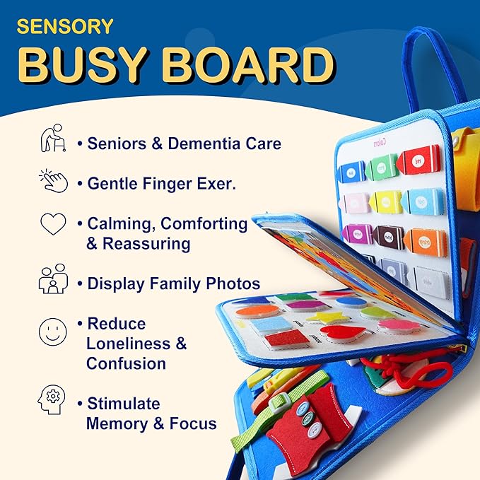 Fidget Blanket for Adults with Dementia, Dementia Activities for Seniors & Alzheimer’s Patients, Sensory Blanket Busy Board, Dementia Fidget Toys for Elderly，Anxiety Relief—Blue