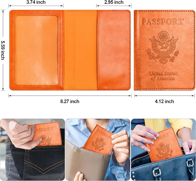 Passport and Vaccine Card Holder Combo, Passport Holder with Vaccine Card Slot, Passport Wallet, Passport Cover, Passport Case, Passport Holder for Women and Men(BA-Orange)