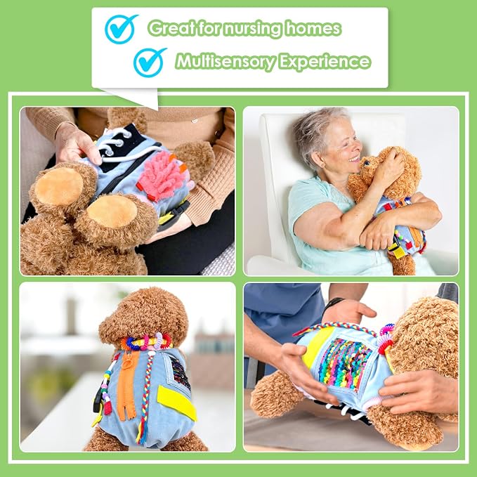 Fidget Sensory Dog Blanket for Elderly | Premium Dementia Activities for Seniors Items | Engaging Sensory Items (pup) for Adults | Gift and Activities for Seniors with Alzheimer